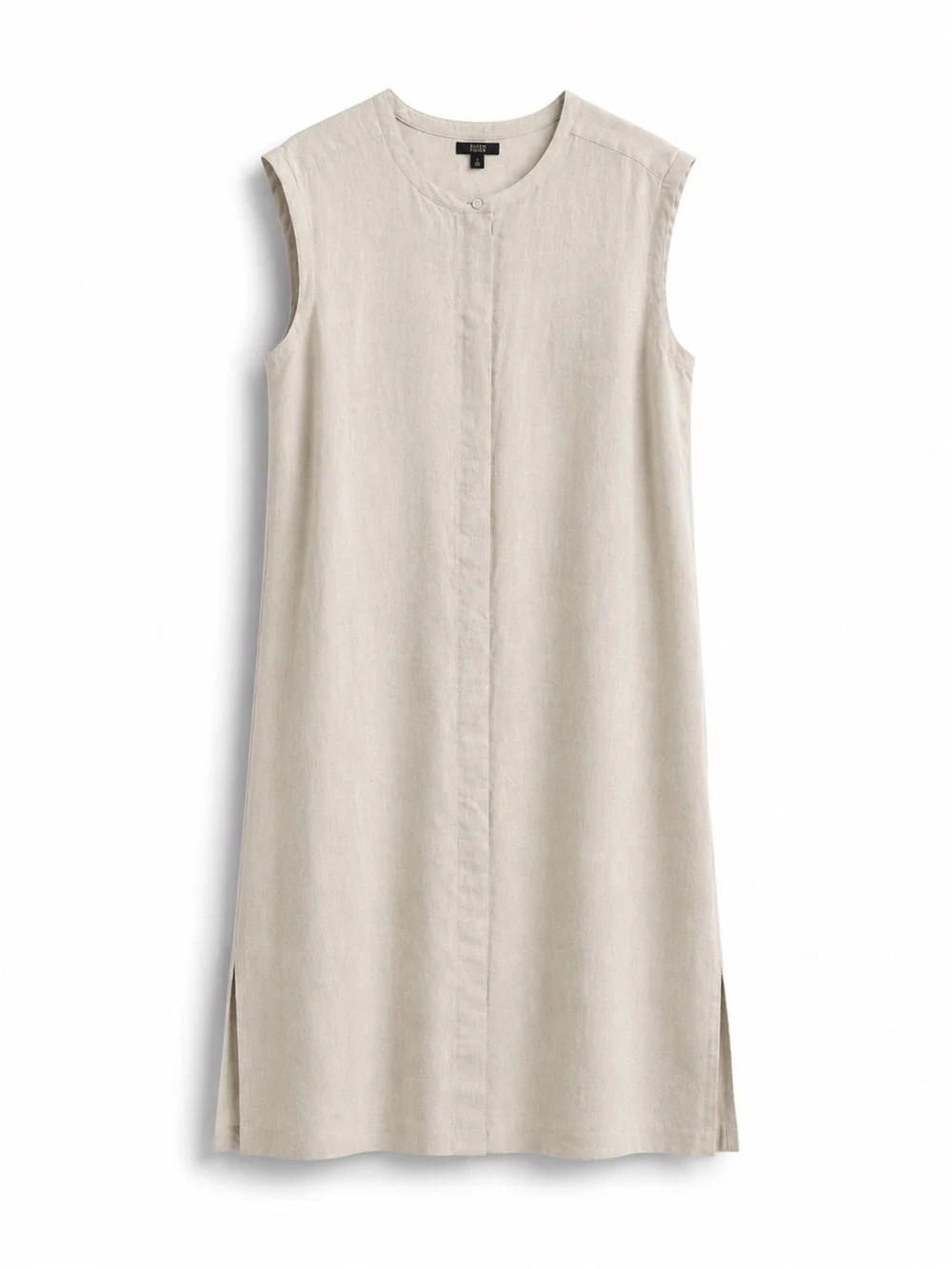 J.Crew 100% Linen Midi Dress Beige Sleeveless Minimalist Coastal Chic SZ L - Picture 2 of 3